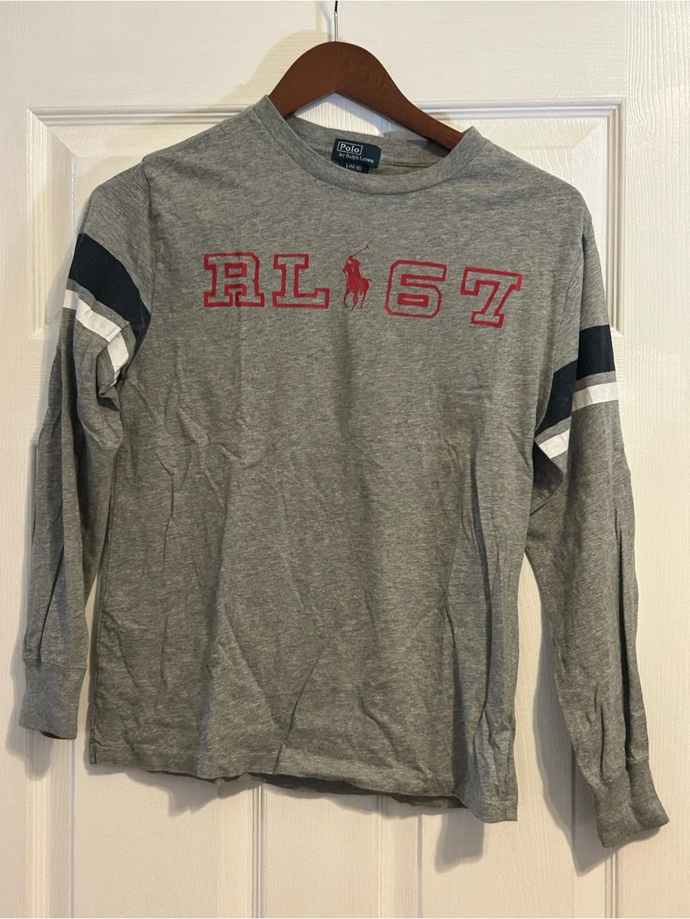 Ralph Lauren Grey Long-Sleeve Crew with Red RL 67 Logo